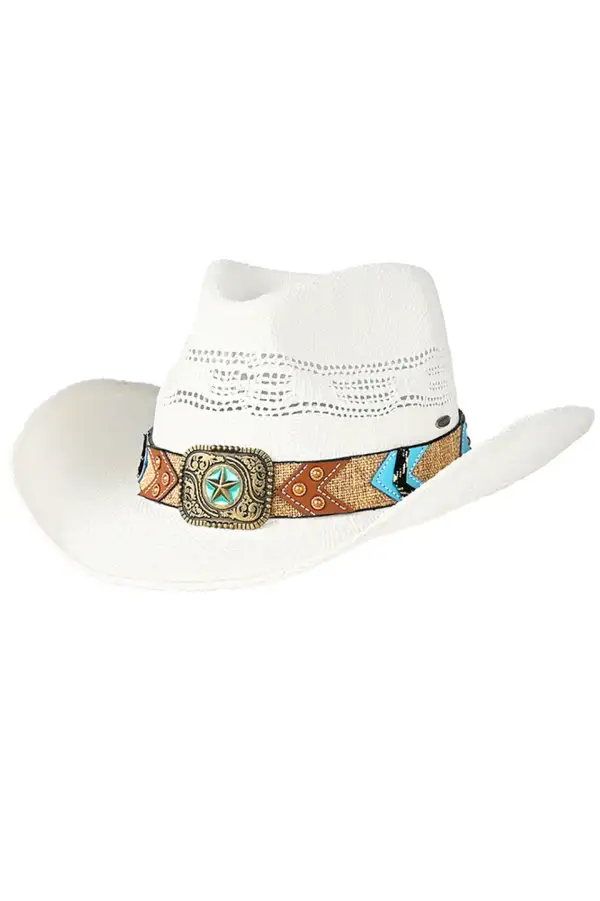 Western Pattern Vegan Patch Band Cowboy Hat