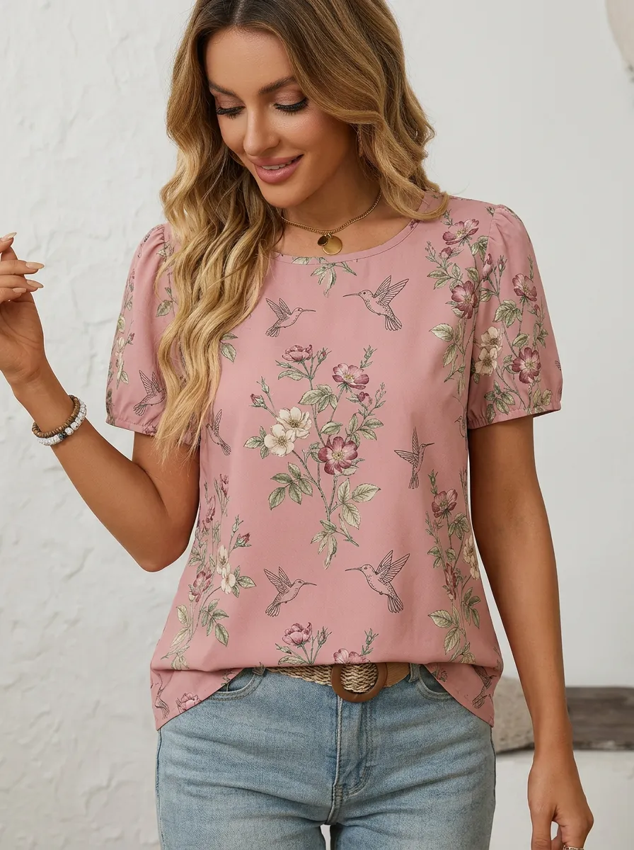 Floral Nature Women's Loose Printed T-Shirt