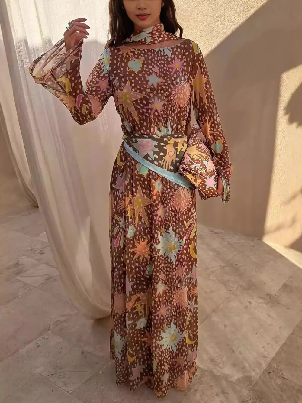 Cami Long-Sleeve Printed Casual Dress