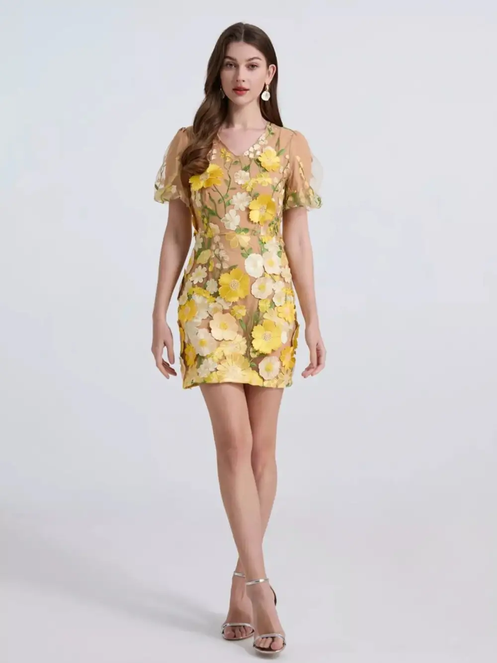 Puff-Sleeve Floral Mini Dress