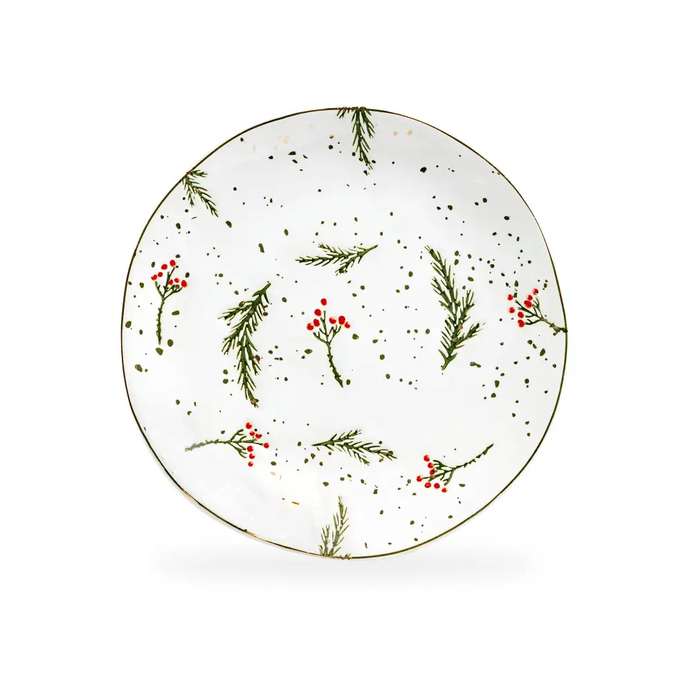 Holly Berries Organic Shape Stoneware Dessert Plate