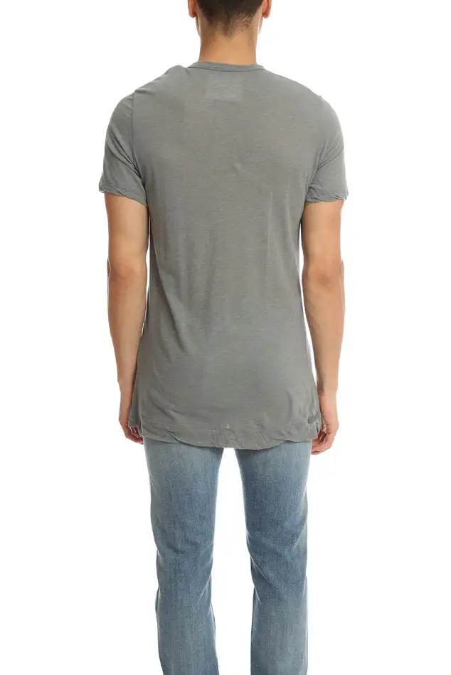 Textured V-Neck Cotton Slit-Neck T-Shirt