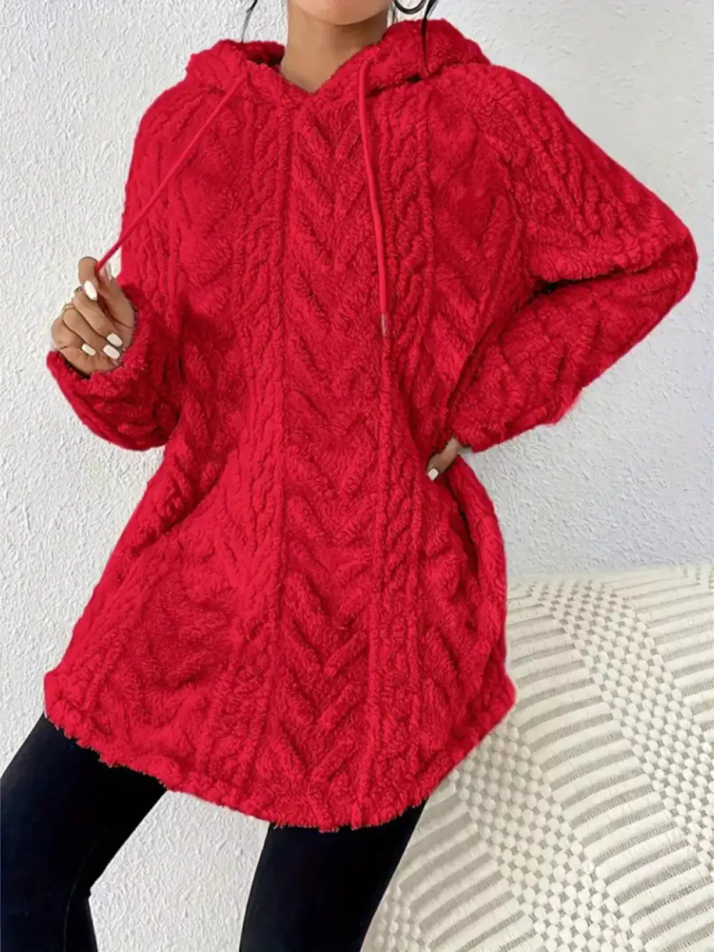Drawstring Textured Fleece Hoodie