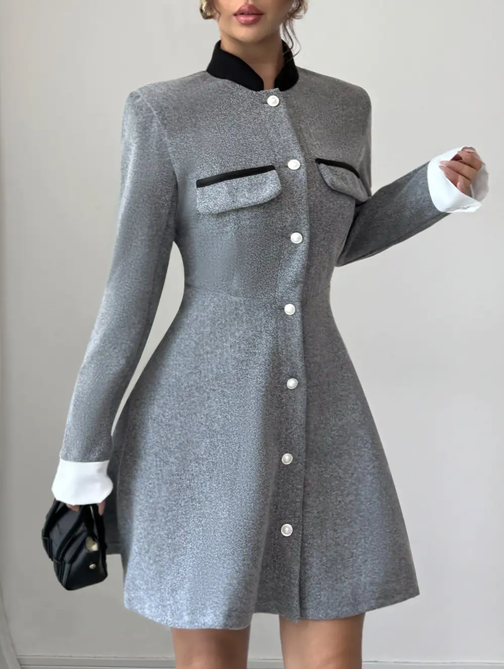 Contrast Collar Tweed Mini Dress