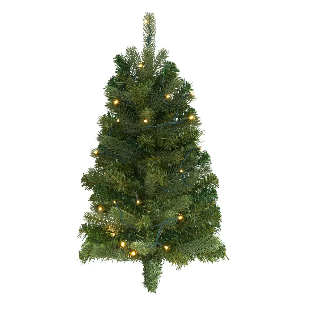 Flat Back Wall Hanging Artificial Christmas Tree with Clear LED Lights