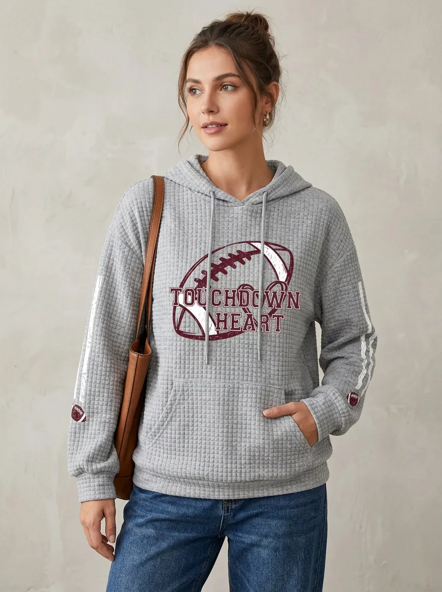 Women's Football Fan Touchdown Heart Graphic Printed Hoodie