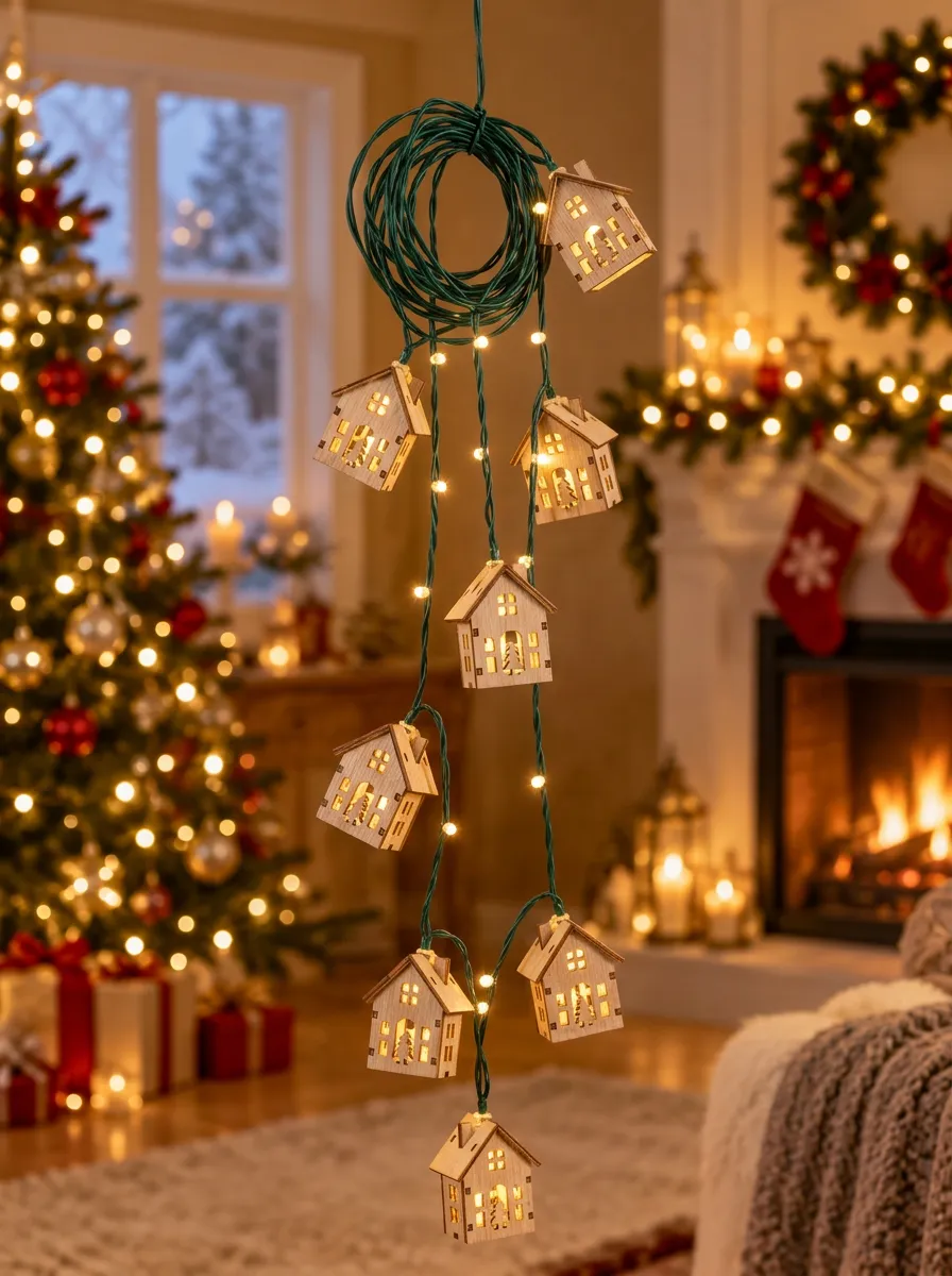 Wooden House Christmas LED String Lights