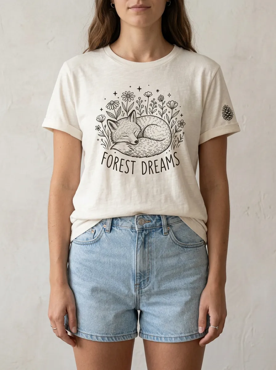 Forest Dreams Sleeping Fox Floral T-Shirt