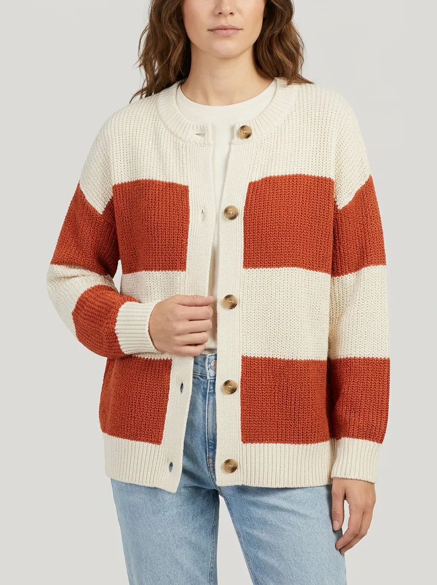Sport Inspired Rugby Striped Knit Cardigan