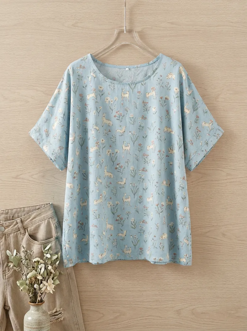 Rabbit Women's Loose Printed T-Shirt
