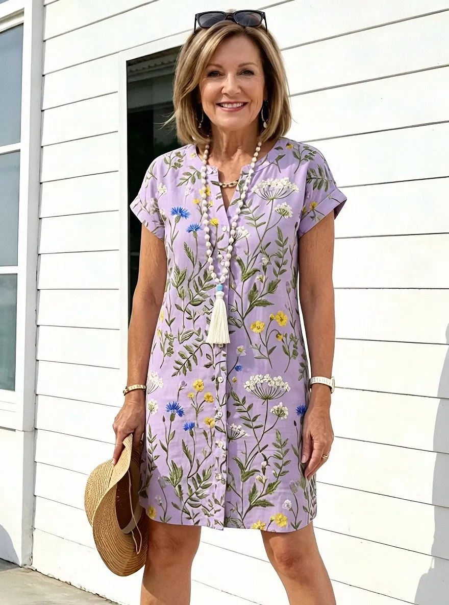 Women's Summer Vacation Wildflower Floral Printed Shirt Dress