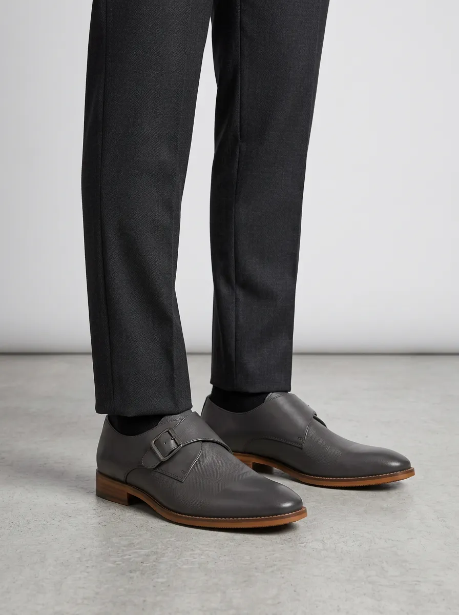 Men's Business Formal Textured Buckle Monk Strap Leather Shoes