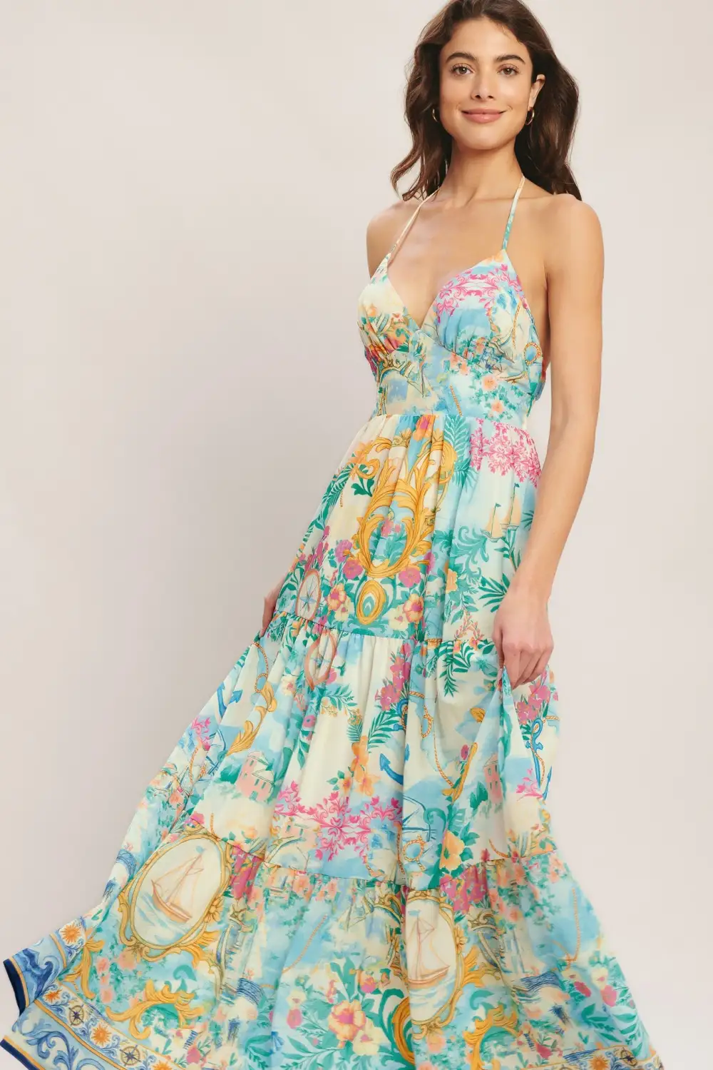 Smocked Halter Printed Maxi Dress