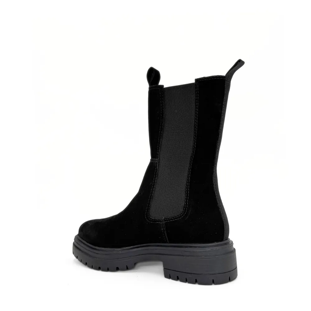 Nubuck Stretch Lug Sole Ankle Boots