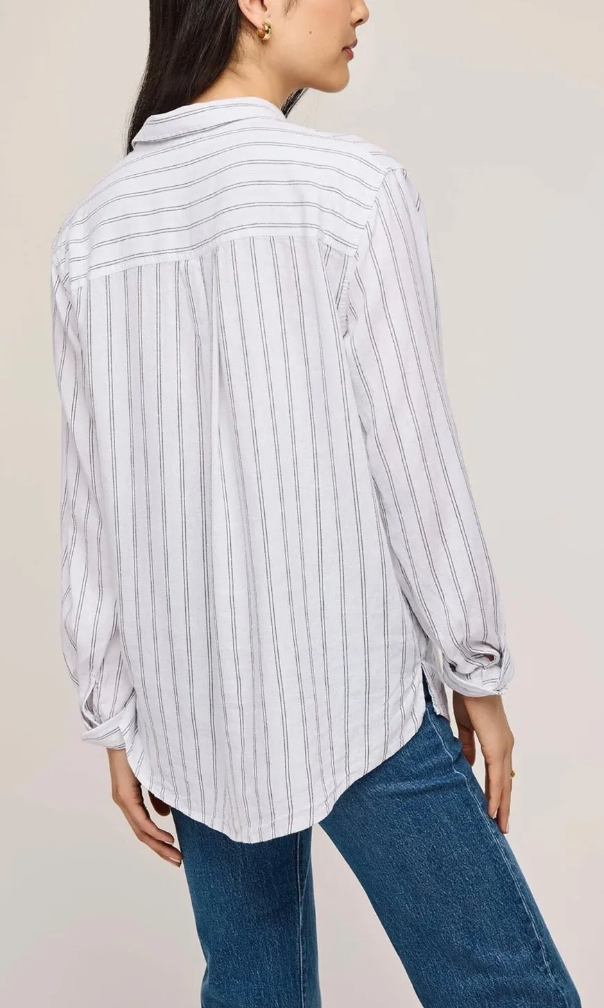 Striped Linen Blend Button Down Shirt