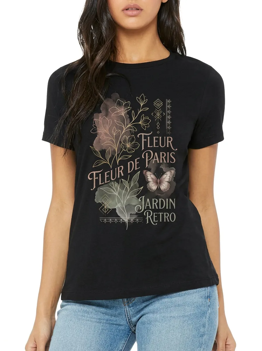 Women's French Floral Butterfly Fleur De Paris Printed T-shirt