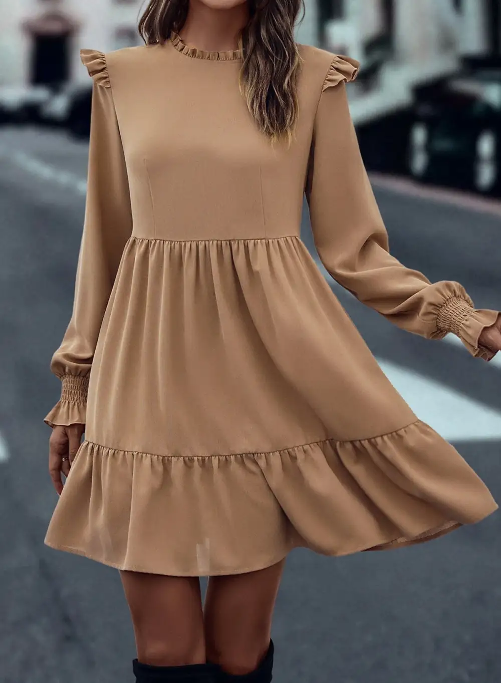 Low Key Ruffle Trim Tiered Tie Detail Mini Dress