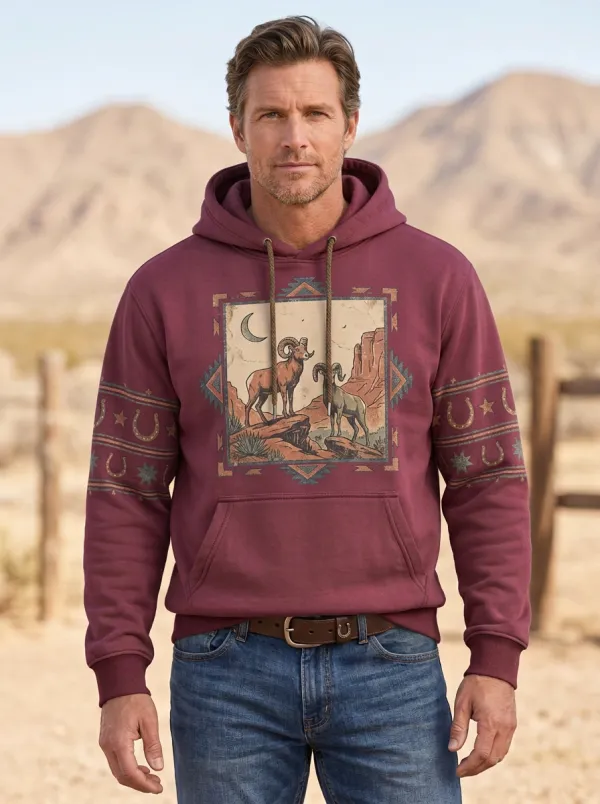 High Desert Bighorn Sheep Desert Landscape Ranch Look Men's Western Sweatshirt