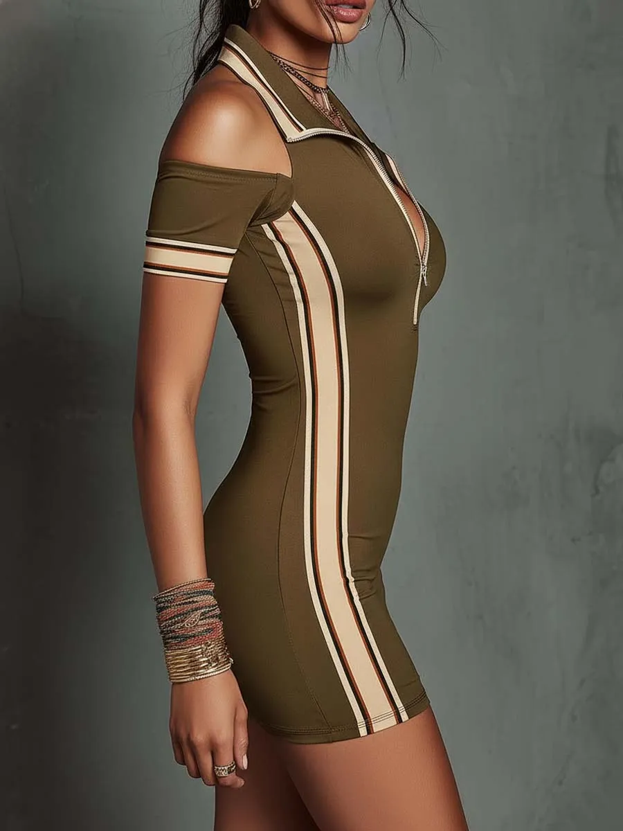 Elegant Sporty Halter Cold-Shoulder Bodycon Mini Dress