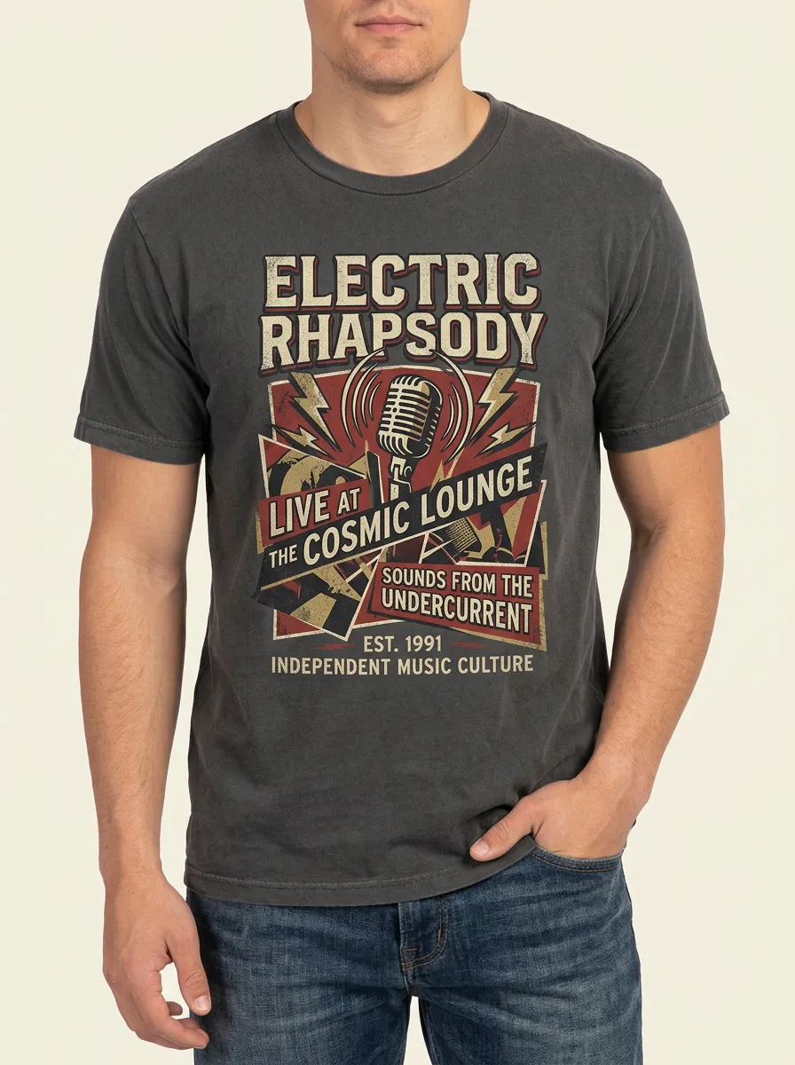 Men's Music Lover Electric Rhapsody Vintage Microphone Printed T-shirt