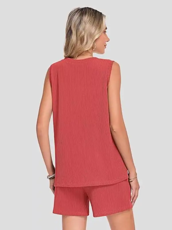 Casual Ribbed Knit Sleeveless Top Shorts Set