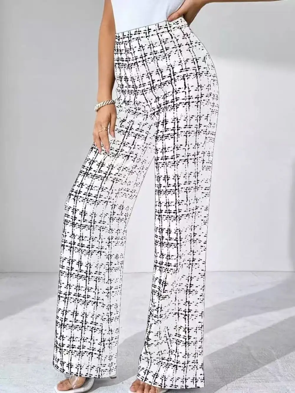 Plaid Wide Leg Casual Pants