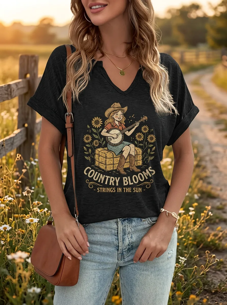 Floral Country Music Graphic T-Shirt