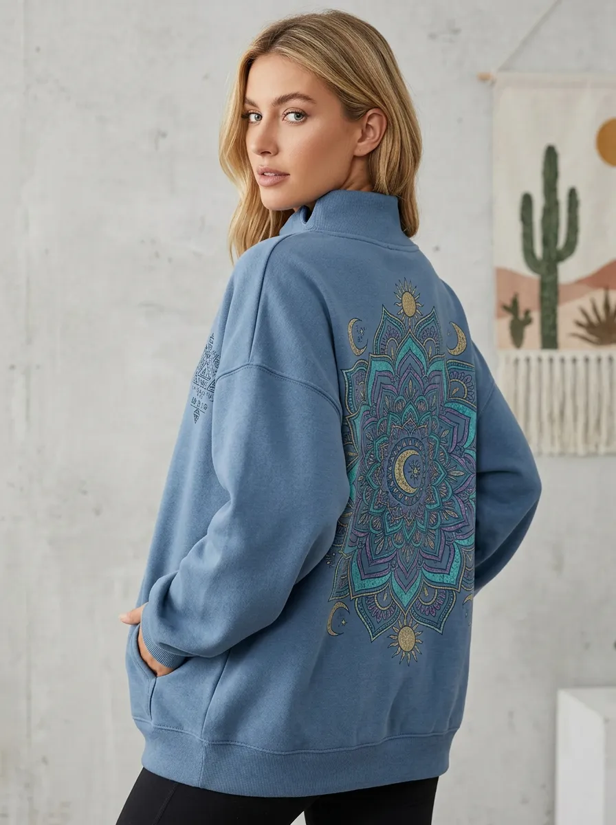 Boho Celestial Mandala Mock Neck Sweatshirt