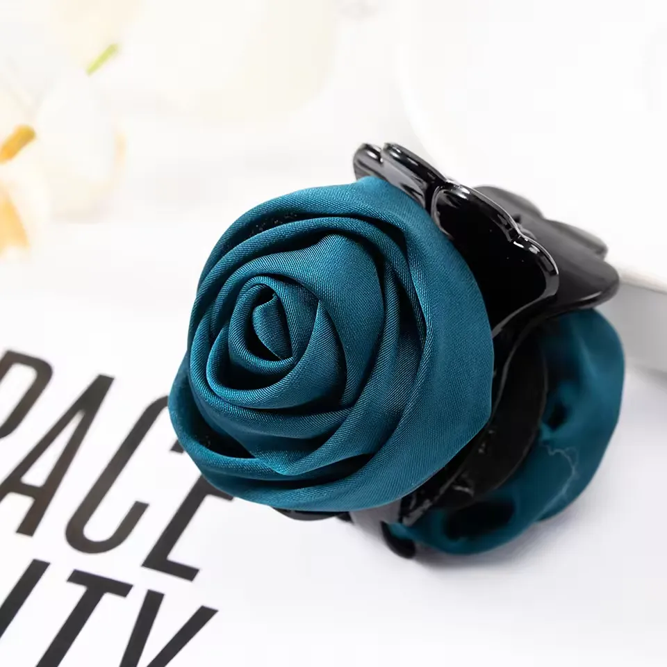 Rose Flower Hair Claw Clip with Soft Fabric