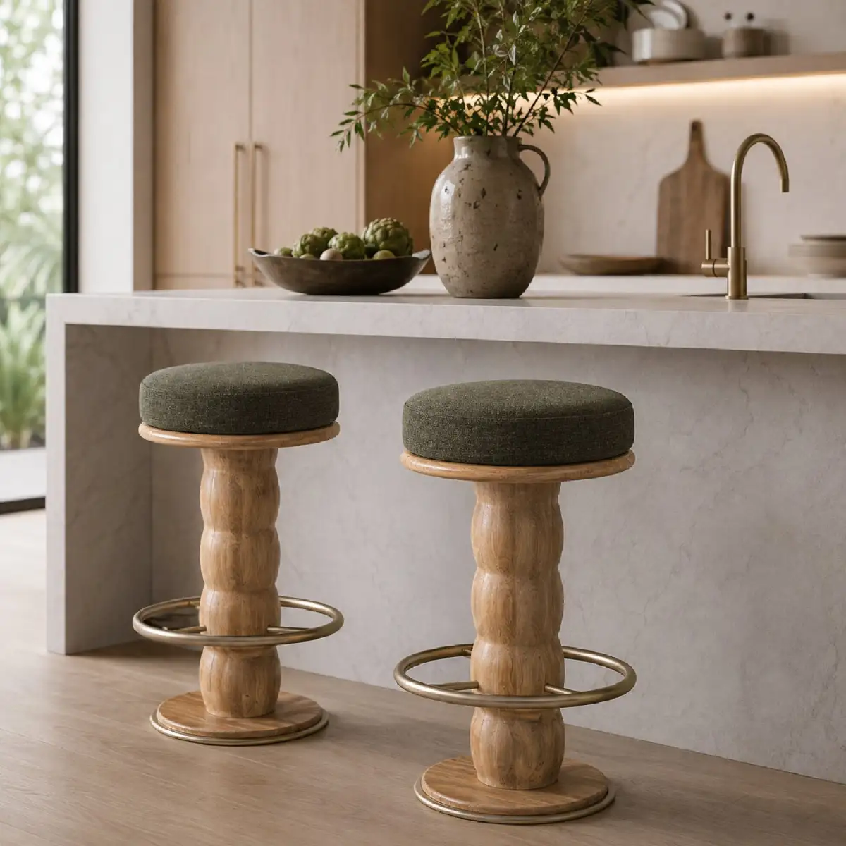 Swivel Oak-Frame Counter Stool