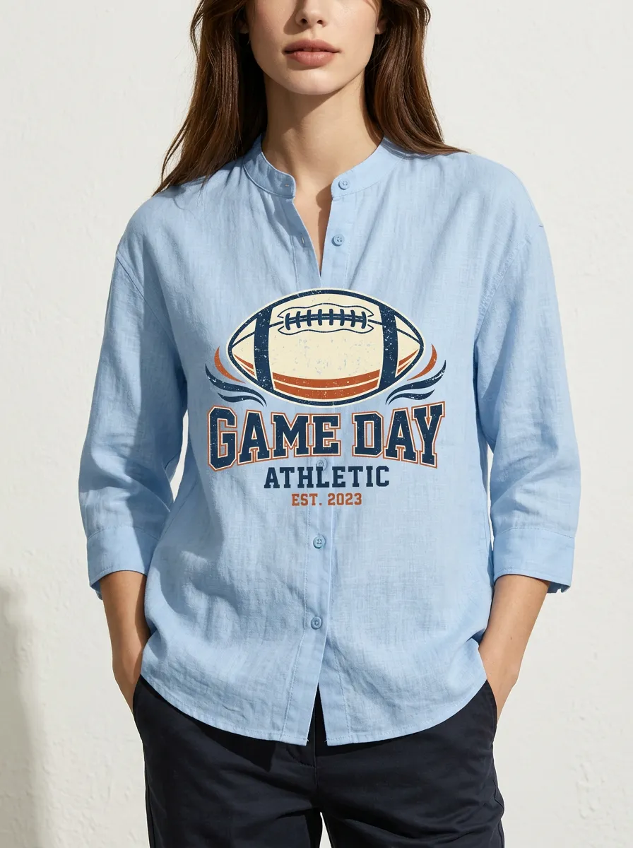 Women's Football Lover Game Day Athletic Printed Button-up Shirt