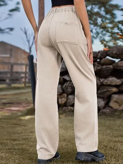 High Waist Cargo Straight Denim Jeans