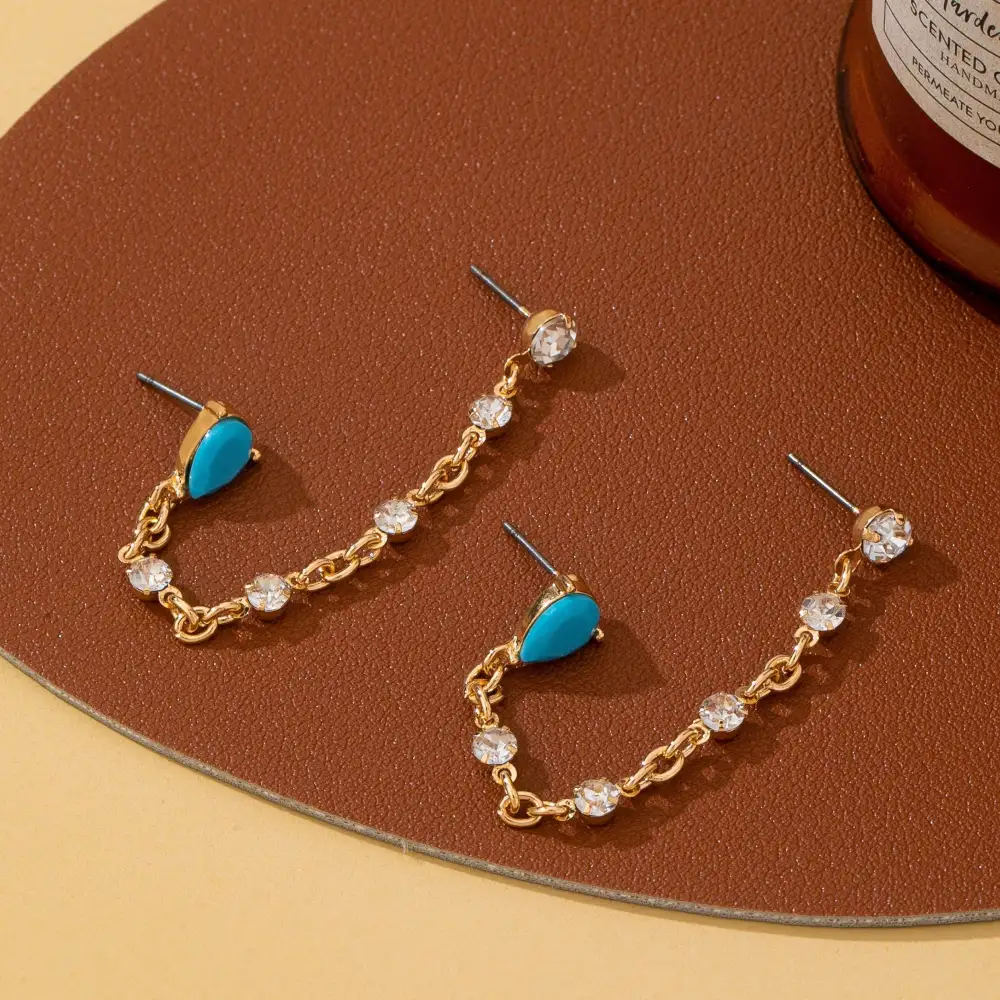 Turquoise Crystal Chain Loop arrings