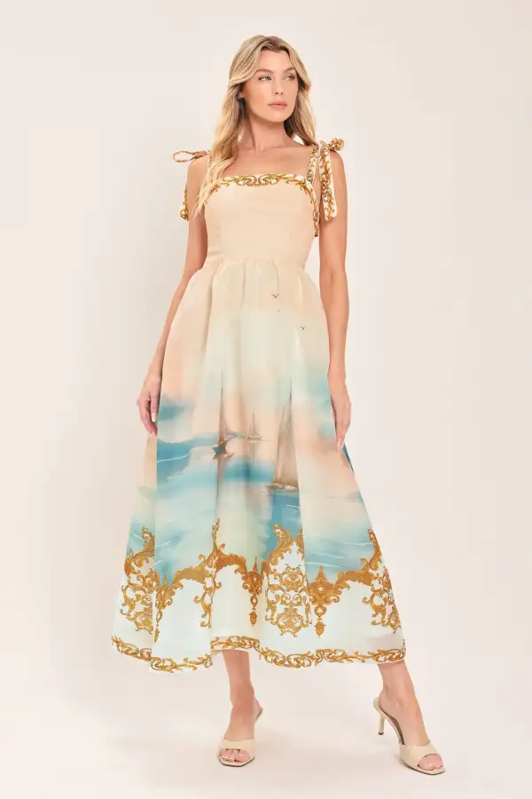 Smocked Printed Midi Dress