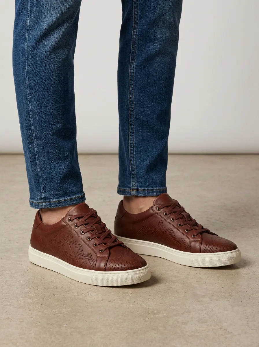Men's Leather Zigzag Perforated Casual Shoes