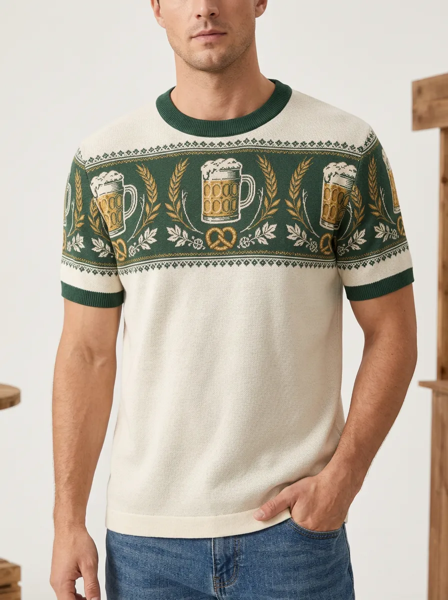 Casual Beer Motif Short Sleeve Tee