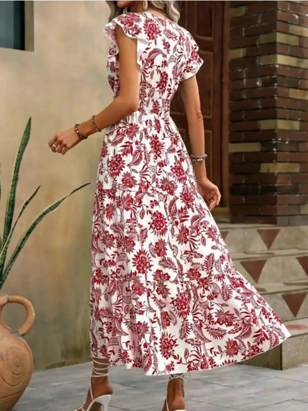 Ruffle Ruffle Sleeve Midi Dress