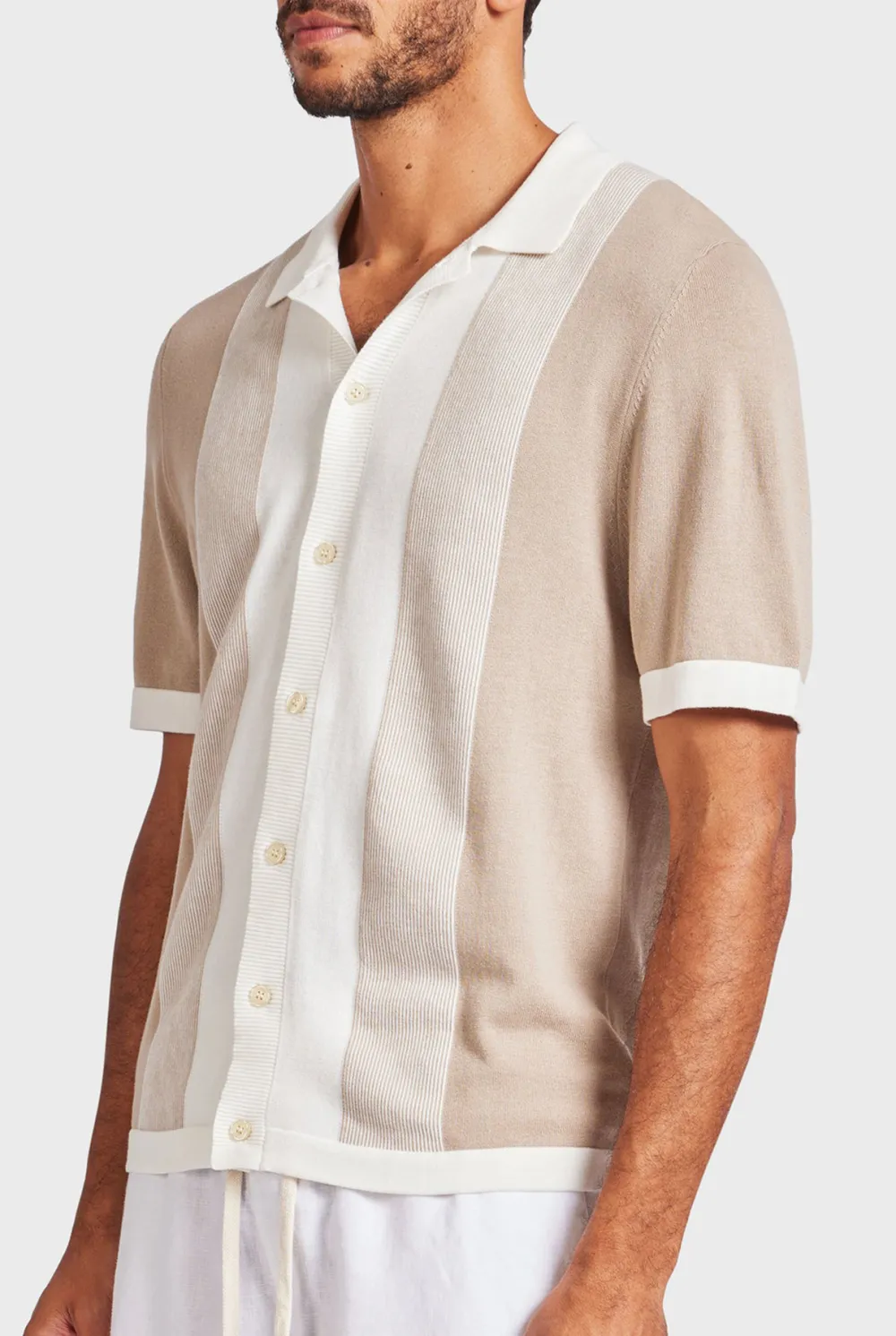 Stripe Knit SS Shirt-Oatmeal