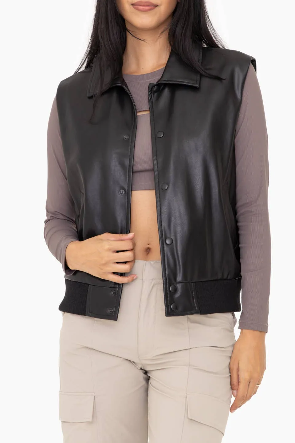 Vegan Leather Bomber Style Vest