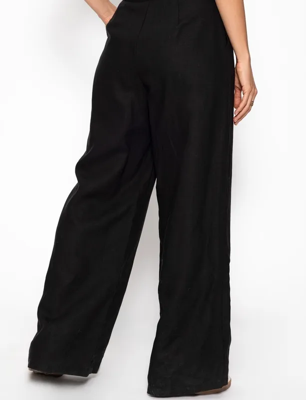 Black Linen Straight Pants