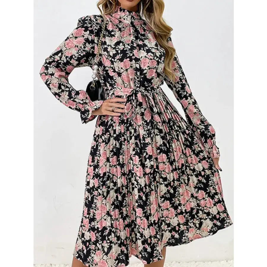 Long Sleeve Pleated Midi Dress