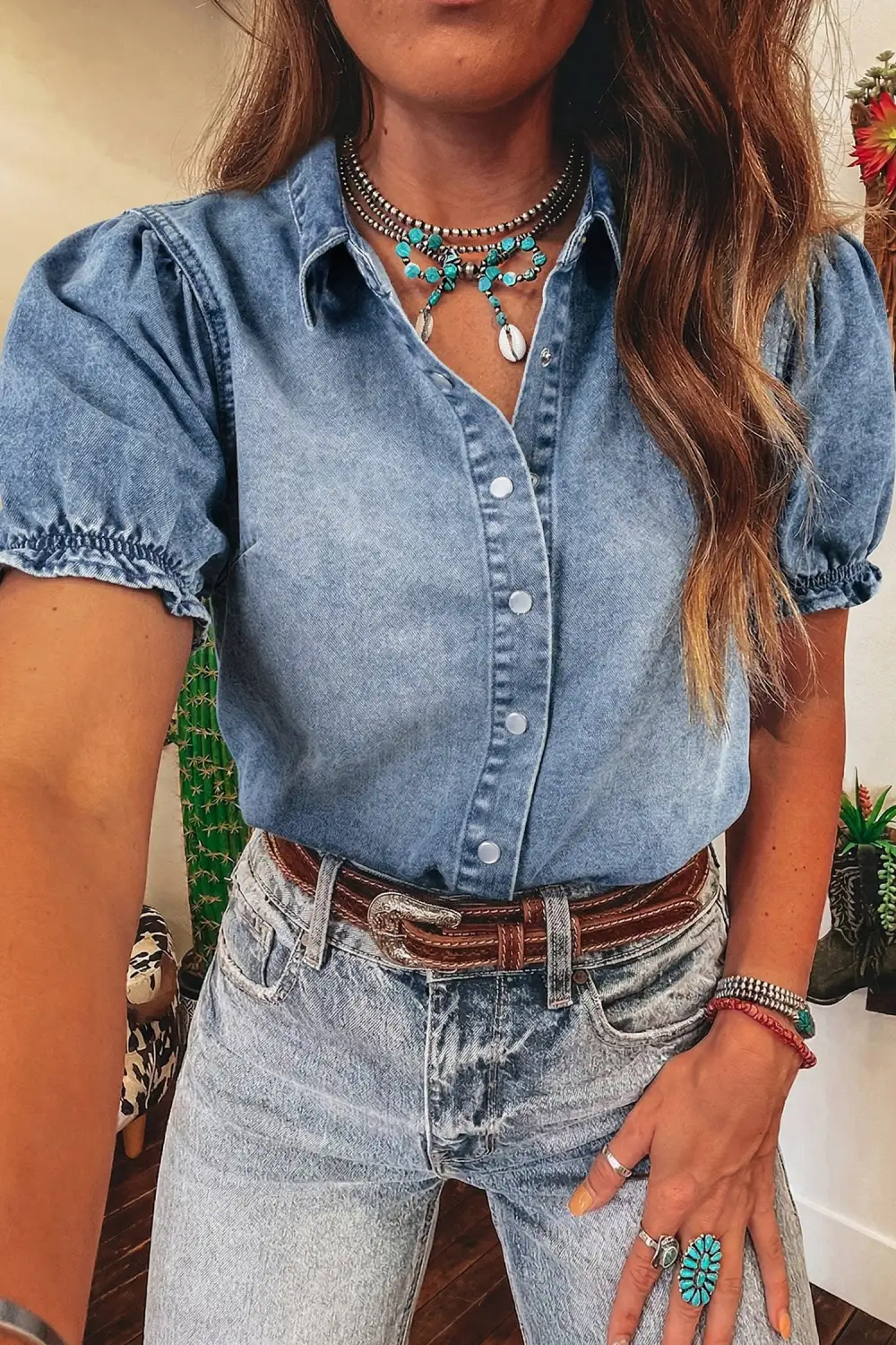 Frilled Button Front Short Sleeve Shirt Blouse