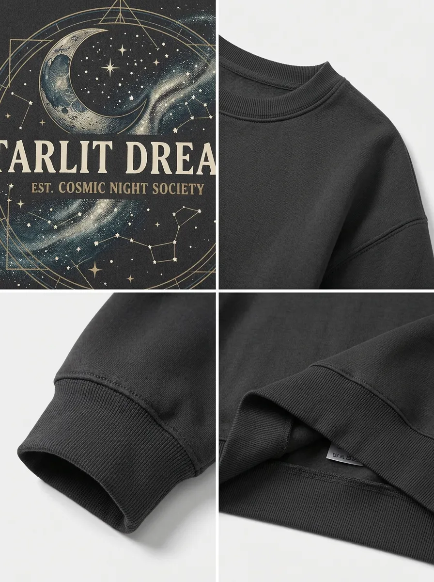 Women's Starlit Dreams Cosmic Moon Constellation Printed T-shirt