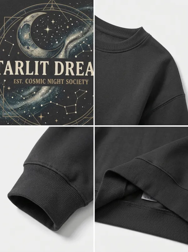 Women's Starlit Dreams Cosmic Moon Constellation Printed T-shirt