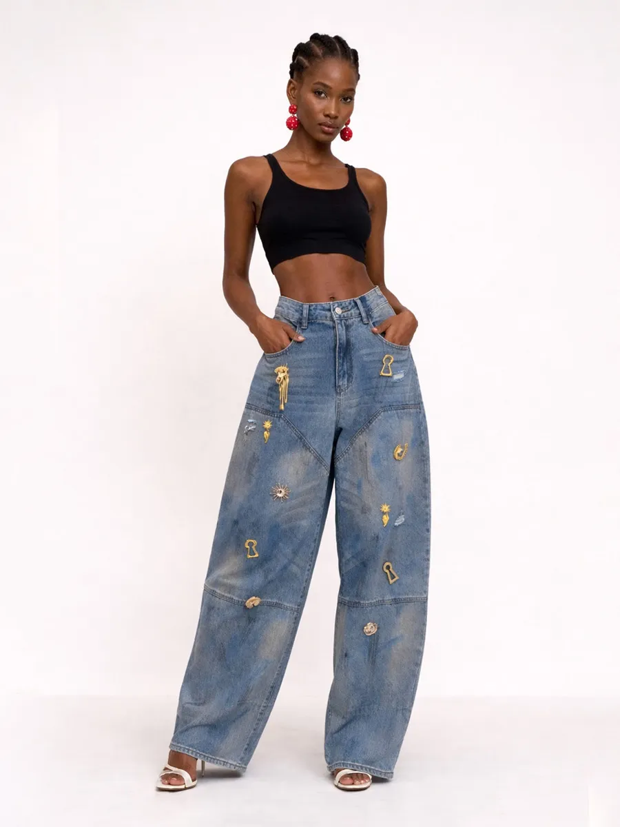 Esmeralda Irregular Metal Button Jeans