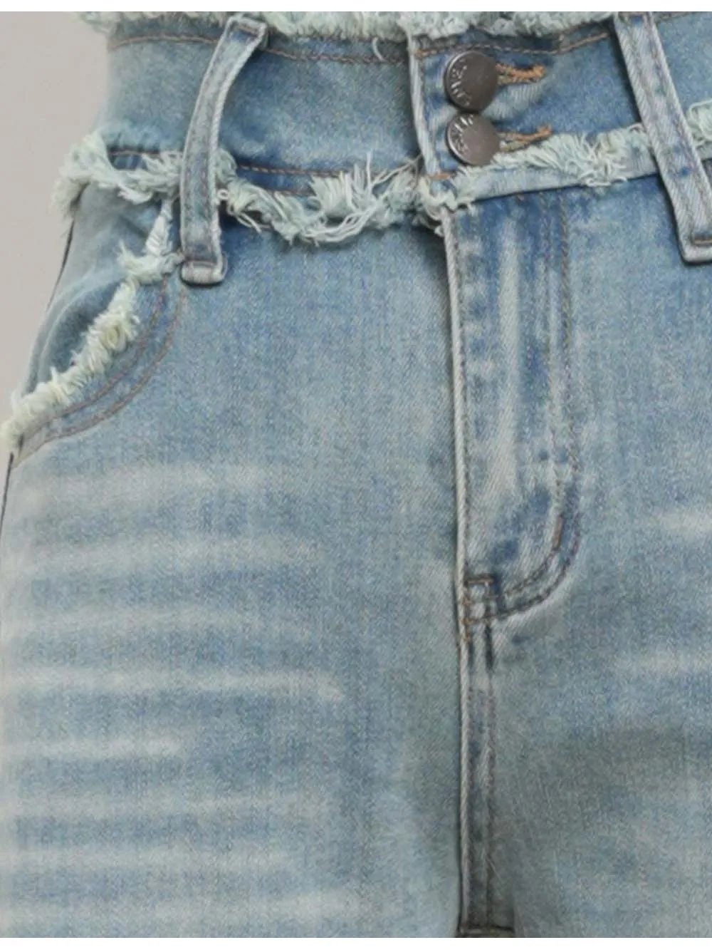 Vintage Raw Edge Waist Flared Leg Denim Pants
