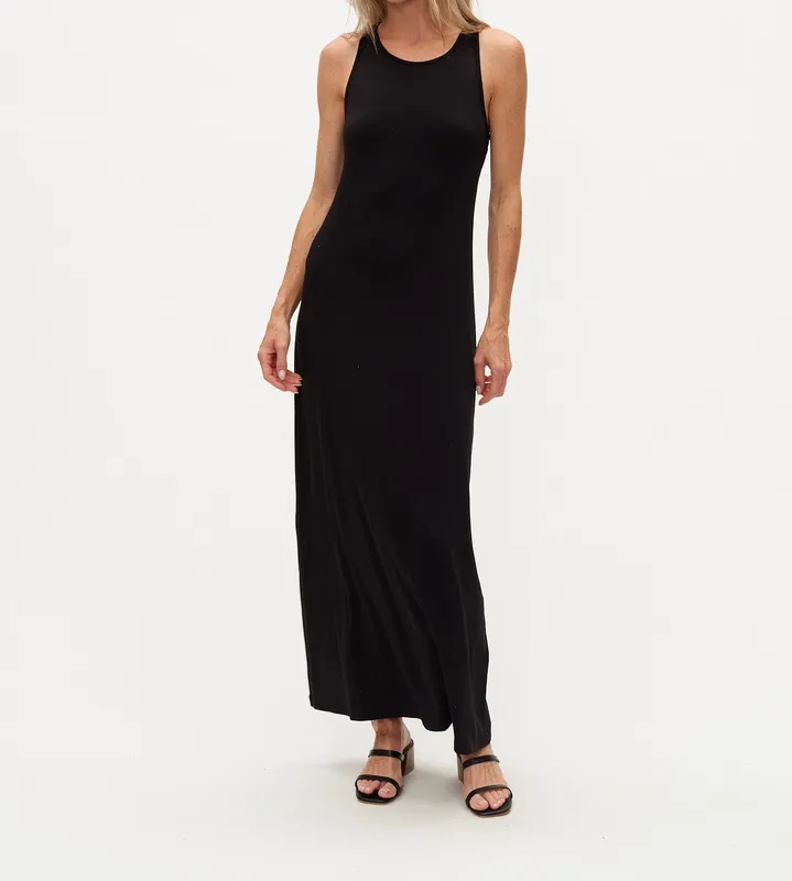Black Cotton Blend Stretch Blend Dress
