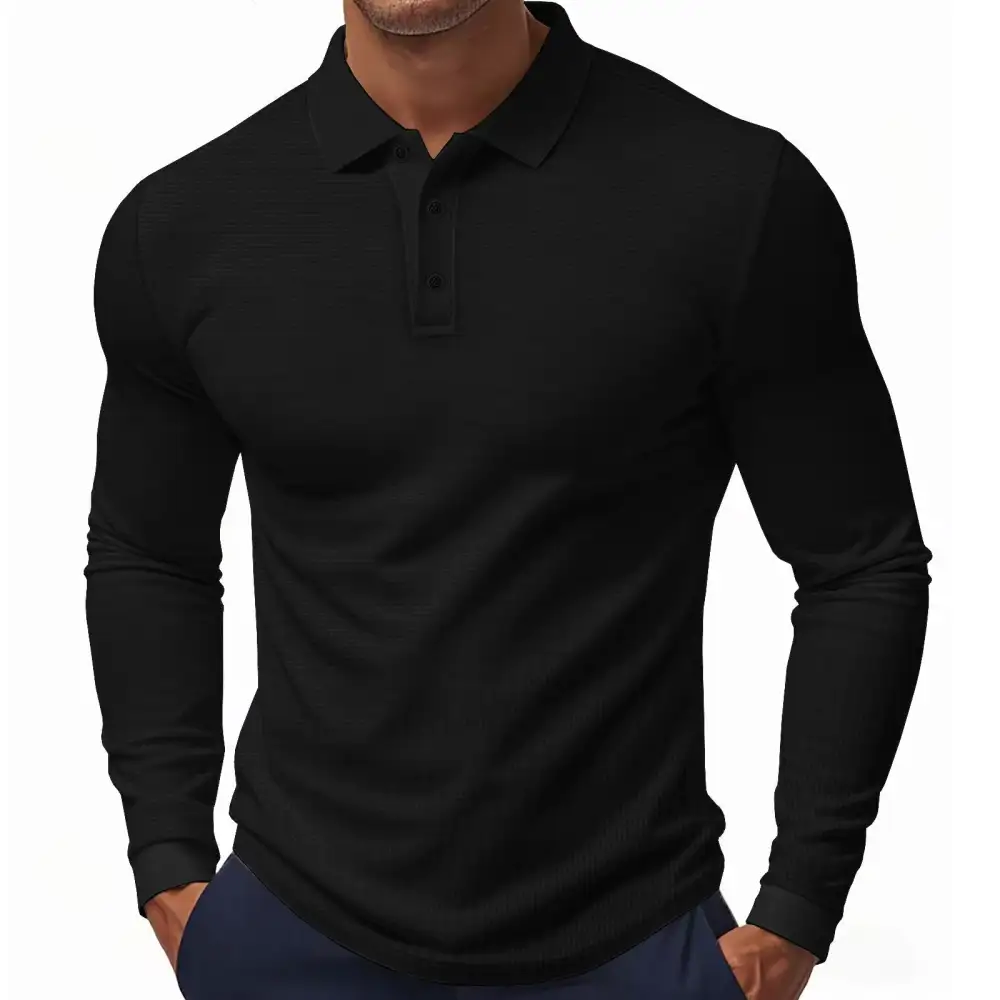 Long Sleeve Slim Fit Jersey Polo Shirt
