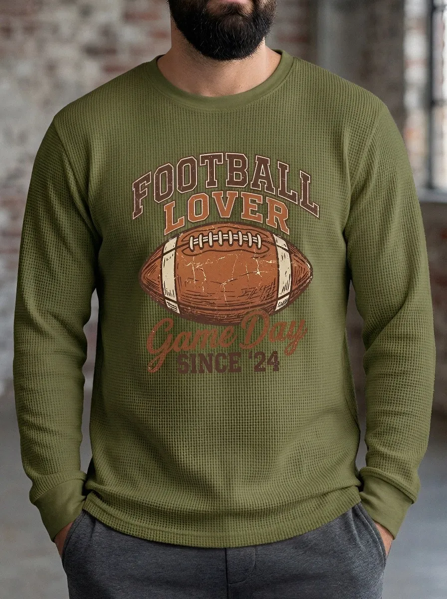 Men's Football Lover Game Day Printed Waffle Knit T-Shirt