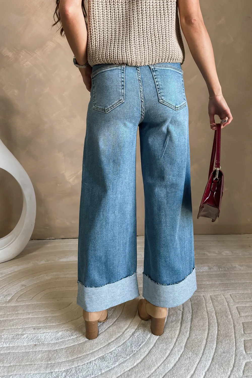 Folded Hem Jeans With Pockets